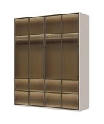 Moderner Drehtürenschrank mit vier Glastüren Neiafu 11, inkl. Innenbeleuchtung, Farbe: Kaschmir, Soft-Close-Funktion, Maße: 224 x 182 x 56 cm