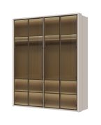 Kleiderschrank mit vier Glastüren Neiafu 39, inkl. Innenbeleuchtung, zwei Schubladen, Farbe: Kaschmir, Soft-Close-Funktion, Maße: 226 x 187 x 60 cm