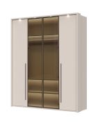 Viertüriger Kleiderschrank mit zwei Glastüren Neiafu 66, Farbe: Kaschmir, Maße: 224 x 182 x 56 cm, inkl. LED-Rahmen & Innenbeleuchtung, zwei Kleiderstangen