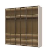 Drehtürenschrank mit fünf Glastüren inkl. Innenbeleuchtung Neiafu 44, Farbe: Kaschmir, drei Kleiderstangen, Maße: 224 x 227 x 56 cm, Soft-Close-Funktion