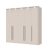 Kleiderschrank mit fünf Türen Neiafu 69, Farbe: Kaschmir, Soft-Close-Funktion, drei Kleiderstangen, Maße: 226 x 232 x 60 cm, mit LED-Rahmen