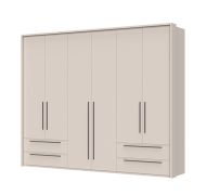 Breiter Drehtürenschrank mit Rahmen Neiafu 52, vier Schubladen, Farbe: Kaschmir, sechs Türen, fünf Einlegeböden, Maße: 226 x 277 x 60 cm, verstellbare Füße