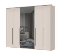 Drehtürenschrank mit Rahmen Neiafu 47, zwei Spiegeltüren, drei Kleiderstangen, neun Einlegeböden, Maße: 224 x 272 x 56 cm, Soft-Close-Funktion