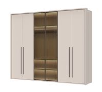 Kleiderschrank mit zwei Glastüren und Rahmen Neiafu 48, Farbe: Kaschmir, Maße: 224 x 272 x 56 cm, inkl. Innenbeleuchtung, drei Kleiderstangen