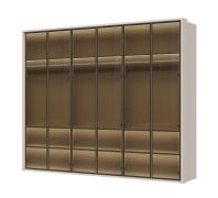 Glastüren-Kleiderschrank inkl. Innenbeleuchtung Neiafu 49, Farbe: Kaschmir, Soft-Close-Funktion, drei Kleiderstangen, Maße: 224 x 272 x 56 cm