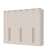 Kleiderschrank mit sechs Türen und LED-Rahmen Neiafu 74, Farbe: Kaschmir, verstellbare Füße, drei Kleiderstangen, Maße: 226 x 277 x 60 cm, neun Einlegeböden