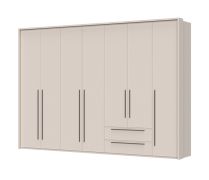 Kleiderschrank mit sieben Türen und Rahmen Neiafu 54, Farbe: Kaschmir, zwei Schubladen, Soft-Close-Funktion, Maße: 226 x 322 x 60 cm, vier Kleiderstangen