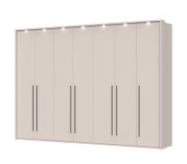 Drehtürenschrank mit LED-Rahmen Neiafu 81, Farbe: Kaschmir, Soft-Close-Funktion, Maße: 226 x 322 x 60 cm, vier Kleiderstangen, zwölf Einlegeböden