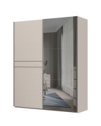 Schiebetürenschrank mit einer Spiegeltür Neiafu 89, Farbe: Kaschmir, Maße: 224 x 182 x 61 cm, zwei Kleiderstangen, sechs Einlegeböden, Soft-Close-Funktion