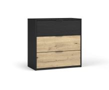 Kommode mit drei Schubladen Galatsi 03, Farbe: Schwarz mit Holzstruktur / Eiche Artisan, ABS-Kantenschutz, für Schlafzimmer, Maße: 80 x 80 x 40 cm