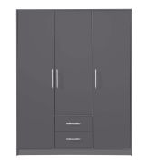 Kleiderschrank mit drei Türen Hannut 37, Farbe: Anthrazit - Abmessungen: 190 x 150 x 56 cm (H x B x T)