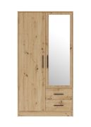 Schmaler Kleiderschrank mit Spiegel Hannut 23, Farbe: Eiche Artisan - Abmessungen: 190 x 100 x 56 cm (H x B x T)