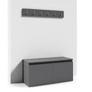Stabiler Schuhschrank mit Garderobenhaken Zapopan 67, Farbe: Grafit, zwei Kipptüren, Maße: 49,5 x 100 x 40 cm, sehr Stabil, vier Fächer, sechs Haken