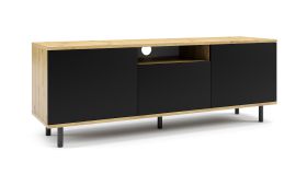 Hängender TV-Unterschrank / TV-Möbel Zapopan 102, Farbe: Eiche Artisan / Schwarz, Push-to-open Funktion, Maße: 42 x 150 x 40 cm, ein Kabelloch, eine Kipptür
