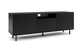 Hängender TV-Unterschrank mit Push-to-open Funktion Zapopan 105, Farbe: Schwarz, Maße: 42 x 150 x 40 cm, vier Fächer, eine Kipptür, aus hochwertigen Materialien