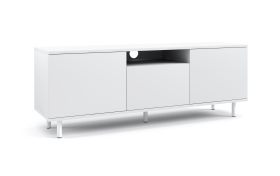 Heller TV-Unterschrank / TV-Möbel Zapopan 108, Farbe: Weiß, Maße: 42 x 150 x 40 cm, vier Fächer, drei Türen, ein Kabelloch, Push-to-open Funktion