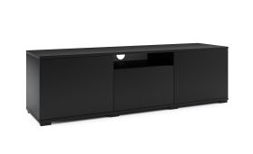 TV-Unterschrank mit Push-to-open Funktion Zapopan 104, eine Kipptür, Farbe: Schwarz, ein Kabelloch, vier Fächer, Maße: 42 x 150 x 40 cm, für Wohnzimmer