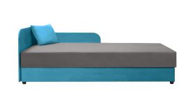 Bequemes Gästebett / Tagesbett mit genügend Stauraum Lobatos 45, Farbe: Blau / Grau, Liegefläche: 90 x 195 cm, inkl. Kissen, Polsterung