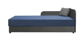 Einzelbett / Tagesbett inkl. Kissen Lobatos 20, Farbe: Grau / Blau, Kopfteil rechts, Liegefläche: 90 x 195 cm, ausklappbarer Stauraum, sehr gute Verarbeitung