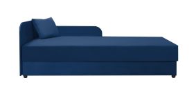 Dunkles Gästebett / Tagesbett inkl. Kissen Lobatos 13, Farbe: Dunkelblau, Kopfteil links, Liegefläche: 90 x 195 cm, Stauraum, für Gästezimmer