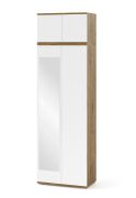 Kleiderschrank mit Schrankaufsatz Jaralillo 02, Farbe: Eiche Artisan / Weiß, Push-to-open Funktion, ausziehbare Kleiderstange, Maße: 225 x 70 x 40 cm
