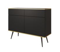 Elegante Kommode mit vier Fächer Horsham 65, Farbe: Schwarz, Push-to-open Funktion, zwei Türen, ABS-Kantenschutz, zwei Schubladen, Beine: Schwarz