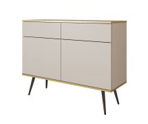 Schlichte Kommode mit zwei Schubladen Horsham 63, Farbe: Beige, zwei Türen, Push-to-open Funktion, vier Fächer, ABS-Kantenschutz, modernes Design