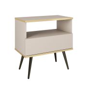 Schlichtes Nachtkästchen mit einer Schublade Horsham 75, Farbe: Beige, Maße: 59 x 54 x 39 cm, Beine: Schwarz, ein Ablagefach, ABS, für Schlafzimmer