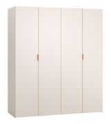 Falttüren / Kleiderschrank | Farbe: Beige | Soft-Close | Griffe: Eiche | Maße: 180 x 57 x 206 cm | 3 Schubladen | 3 Kleiderstangen | inkl. LED-Beleuchtung