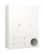 Eleganter Kleiderschrank mit zwei Kleiderstangen Aenna 12, Farbe: Weiß / Grau, Maße: 202,5 x 151 x 60 cm, Griffe: Eiche, modernes und einfaches Design