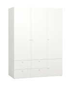 Kleiderschrank mit sechs Fächer Aenna 13, Farbe: Weiß / Eiche, Maße: 202,5 x 151 x 60 cm, Griffe: Weiß, vier Schubladen, zwei Kleiderstangen