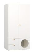 Kleiderschrank mit zwei Schubladen Aenna 24, integrierte LED-Beleuchtung mit Bewegungssensor, Farbe: Weiß / Grau, Maße: 202,5 x 100,5 x 60 cm, eine Kleiderstange