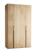 Falttür / Kleiderschrank | Farbe: Eiche | 2 Türen | Griffe: Schwarz | inkl. LED-Beleuchtung mit Bewegungssenor | 140 x 60 x 240 cm | 8 Fächer