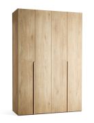 Falttür / Kleiderschrank | Farbe: Eiche | 3 Schubladen | 3 Kleiderstangen | 160 x 60 x 240 cm | inkl. LED-Beleuchtung mit Bewegungssenor | Soft-Close