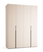 Falttür / Kleiderschrank | Farbe: Beige | Griffe: Schwarz | 3 Schubladen | 3 Kleiderstangen | 175 x 60 x 240 cm | Soft-Close | inkl. LED-Beleuchtung