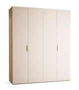 Falttür / Kleiderschrank | Farbe: Beige / Eiche | 3 Schubladen | 3 Kleiderstangen | 200 x 60 x 240 cm | inkl. LED-Beleuchtung | Soft-Close-Funktion