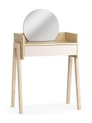 Schminktisch mit Spiegel | Farbe: Eiche / Beige | Maße: 69,5 x 42 x 114 cm | eine Schublade | LED-Beleuchtung | Soft-Close-Funktion | idealer Ort für Kosmetika