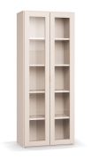 Vitrinenschrank | Farbe: Beige | 2 Glastüren | 5 Fächer | Soft-Close Funktion | Maße: 75 x 40 x 185 cm | inkl. LED-Beleuchtung | für Wohnzimmer