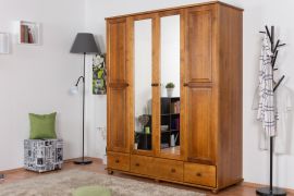 Kleiderschrank Kiefer Vollholz massiv Eichefarben Rustikal Junco 02 - Abmessung: 195 x 162 x 60 cm (H x B x T)