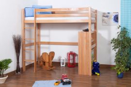 Hochbett / Kinderbett Dominik Buche Vollholz massiv Natur inkl. Rollrost - 90 x 200 cm