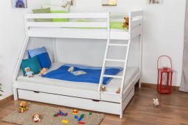 Etagenbett / Spielbett Lukas Buche massiv weiß lackiert mit schräger Leiter, inkl. Rollrost