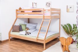 Etagenbett / Spielbett Lukas Buche massiv Natur mit schräger Leiter, inkl Rollrost
