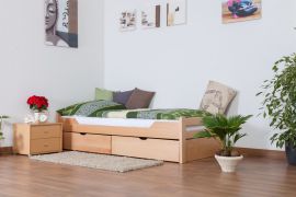 Einzelbett / Funktionsbett "Easy Premium Line" K1/1n inkl 2 Schubladen und 2 Abdeckblenden, 90 x 200 cm Buche Vollholz massiv Natur