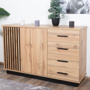Kommode Trevalli 6, Farbe: Eiche / Schwarz - Abmessungen: 88 x 141 x 40 cm (H x B x T)