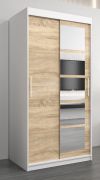 Schiebetürenschrank / Kleiderschrank Aizkorri 01A mit Spiegel, Farbe: Weiß matt / Eiche Sonoma - Abmessungen: 200 x 100 x 62 cm (H x B x T)