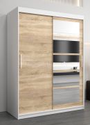 Schiebetürenschrank / Kleiderschrank Aizkorri 03A mit Spiegel, Farbe: Weiß matt / Eiche Sonoma - Abmessungen: 200 x 150 x 62 cm (H x B x T)
