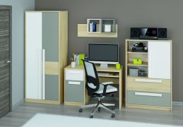 Jugendzimmer Set B Greeley, 6-teilig, Farbe: Buche / Weiß / Platingrau