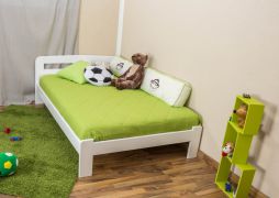 Kinderbett / Jugendbett Kiefer Vollholz massiv weiß lackiert A5, inkl. Lattenrost - Abmessung 120 x 200 cm