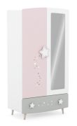 Kinderzimmer - Drehtürenschrank / Kleiderschrank Ines 08, Farbe: Weiß / Rosa / Grau - Abmessungen: 189 x 95 x 52 cm (H x B x T)