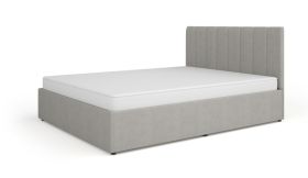 Doppelbett / Gästebett  Barbe 37, inkl. Lattenrost mit Gasfederung, Stauraum für Bettdecken, Farbe: Grau, modernes Design, 160 x 200 cm, gepolstertes Kopfteil